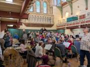 Tom checking with the percussion before the final rehearsal